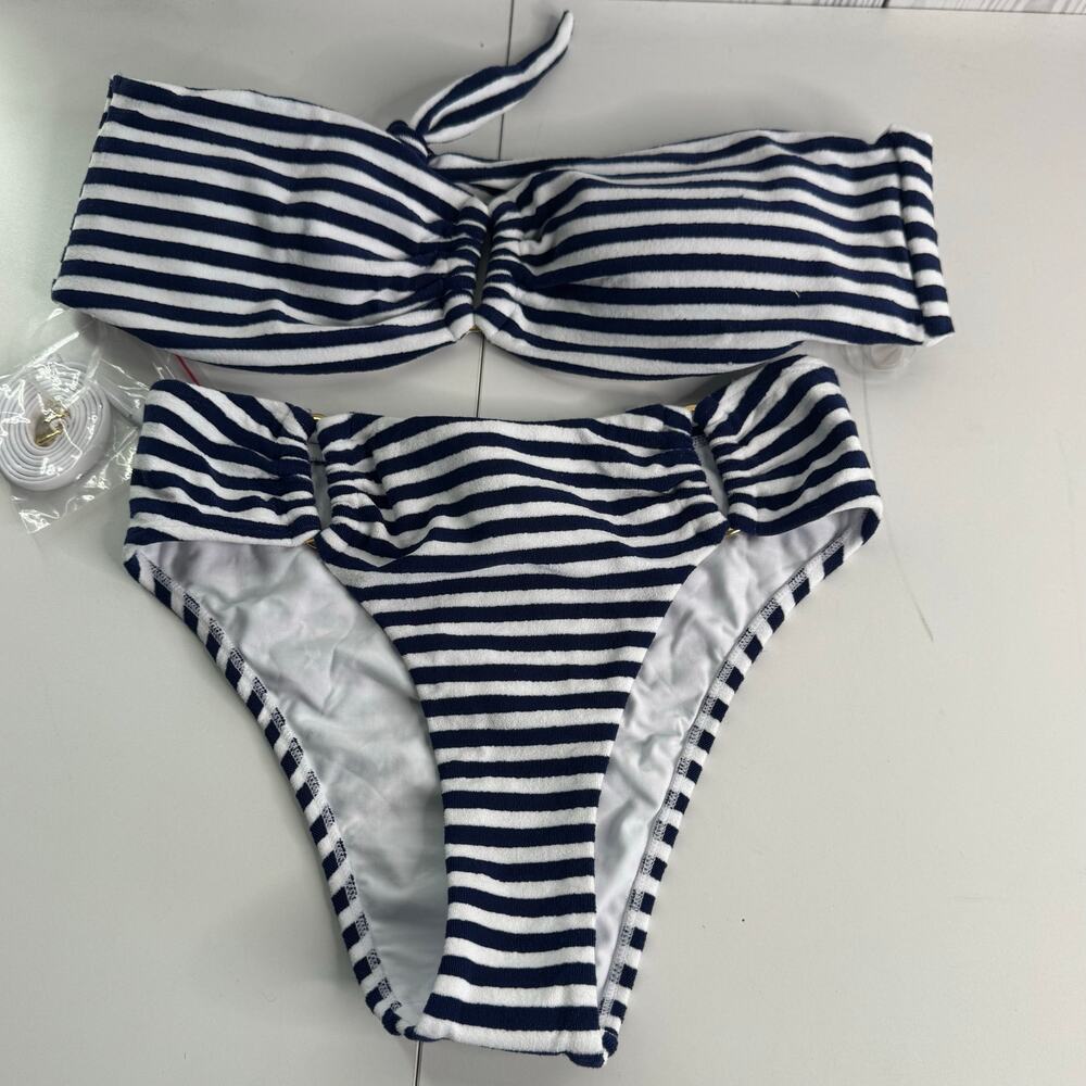 PQ Swim PISCES DETAIL BANDEAU  Terry Cloth Bikini Bottoms Medium NEW